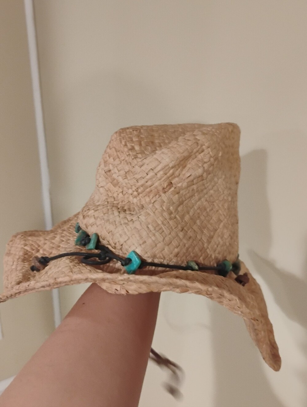 Vintage 2000s Authentic Western Girl Straw Hat With Faux Turquoise Detail OS